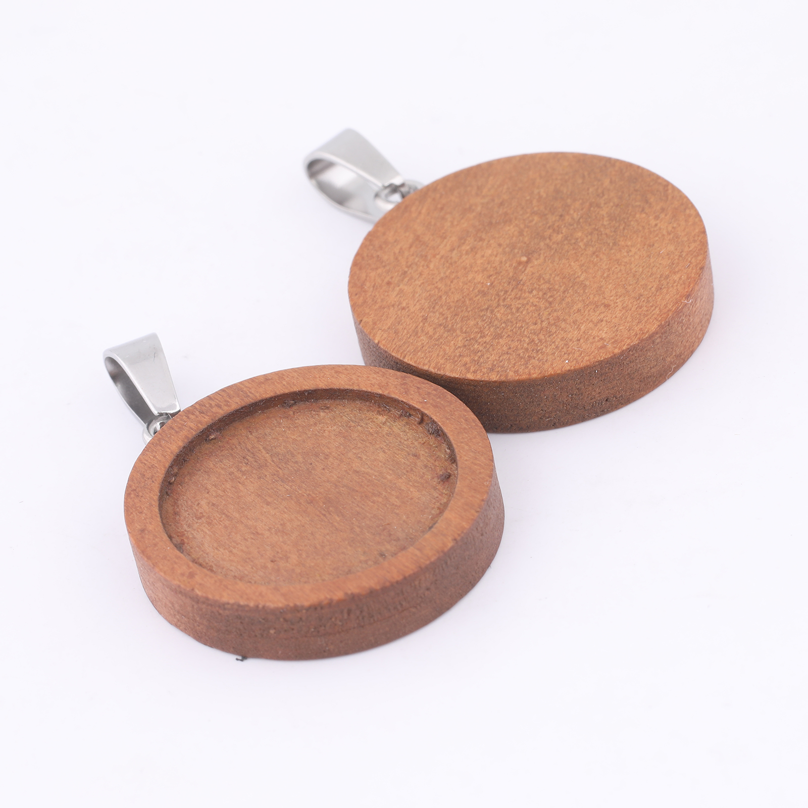 10pcs 20mm Round Wood Cabochon - Bezels Set Pendant incelemesi ve fiyatı